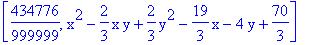[434776/999999, x^2-2/3*x*y+2/3*y^2-19/3*x-4*y+70/3]